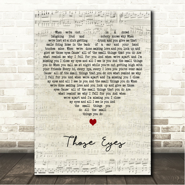 New West Those Eyes Script Heart Song Lyric Wall Art Canvas Framed Print