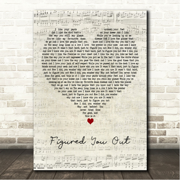 Nickelback Figured You Out Script Heart Song Lyric Wall Art Canvas Framed Print