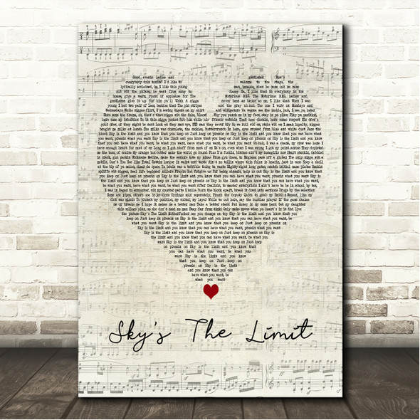 Notorious B.I.G. Sky's The Limit Script Heart Song Lyric Wall Art Canvas Framed Print