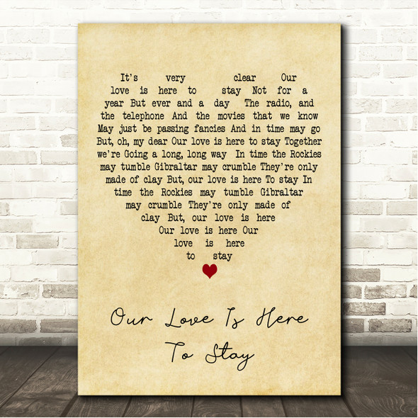 Natalie Cole Our Love Is Here To Stay Vintage Heart Song Lyric Wall Art Canvas Framed Print