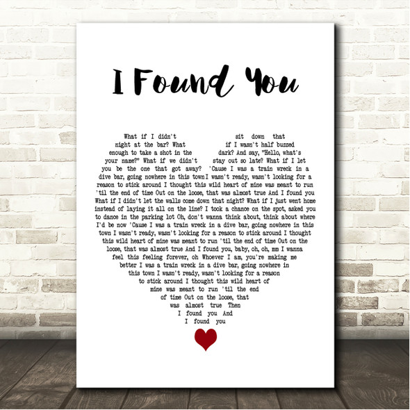 Nate Smith I Found You White Heart Song Lyric Wall Art Canvas Framed Print