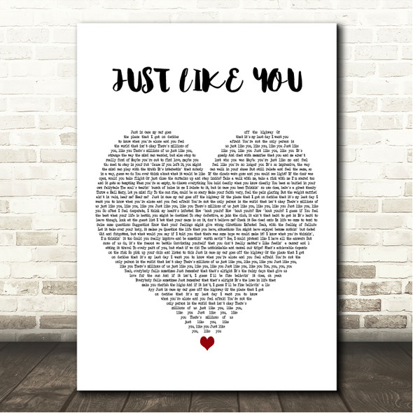 NF JUST LIKE YOU White Heart Song Lyric Wall Art Canvas Framed Print