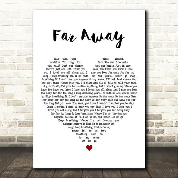 Nickleback Far Away White Heart Song Lyric Wall Art Canvas Framed Print