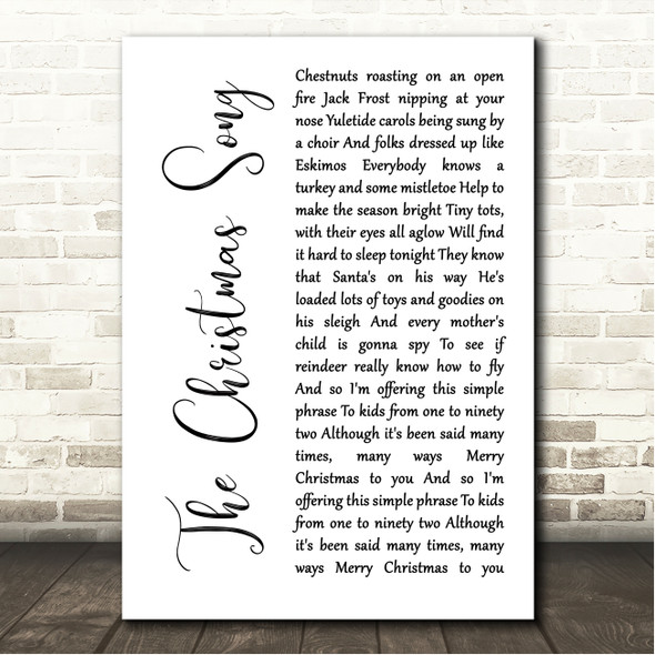 Nat King Cole The Christmas Song White Script Song Lyric Wall Art Canvas Framed Print