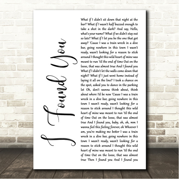 Nate Smith I Found You White Script Song Lyric Wall Art Canvas Framed Print