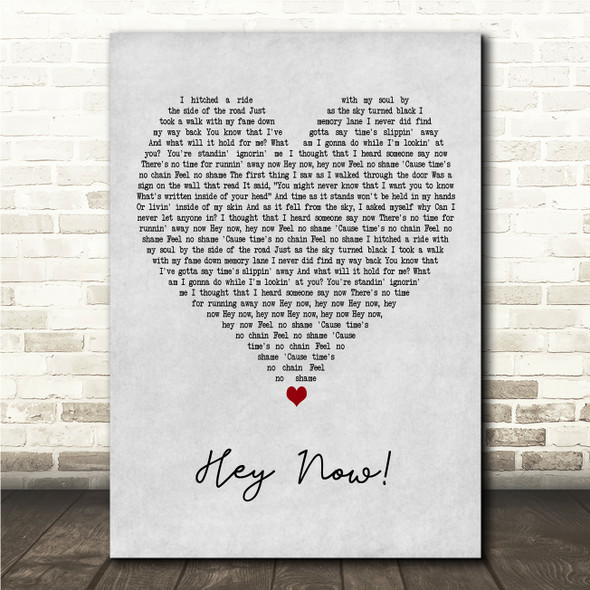 Oasis Hey Now! Grey Heart Song Lyric Wall Art Canvas Framed Print