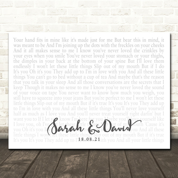 One Direction Little Things Landscape Smudge White Grey Wedding Photo Song Lyric Wall Art Canvas Framed Print