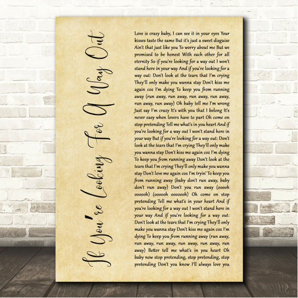 Odyssey If Youre Looking For A Way Out Rustic Script Song Lyric Wall Art Canvas Framed Print