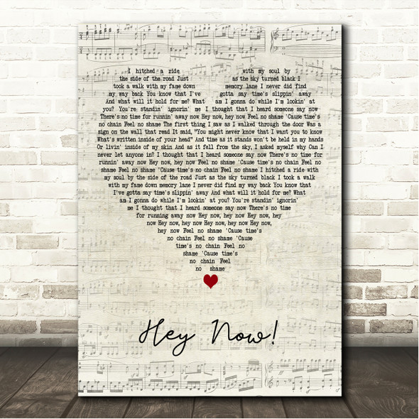 Oasis Hey Now! Script Heart Song Lyric Wall Art Canvas Framed Print
