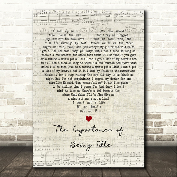 Oasis The Importance of Being Idle Script Heart Song Lyric Wall Art Canvas Framed Print