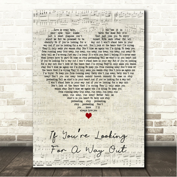 Odyssey If Youre Looking For A Way Out Script Heart Song Lyric Wall Art Canvas Framed Print