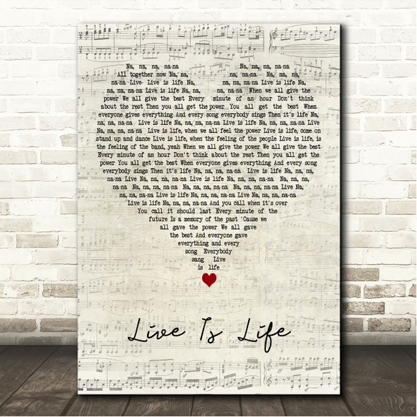 Opus Live Is Life Script Heart Song Lyric Wall Art Canvas Framed Print