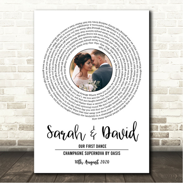 Oasis Champagne Supernova White Vinyl Record Wedding First Dance Photo Song Lyric Wall Art Canvas Framed Print