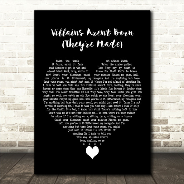 PEGGY Villains Arent Born (Theyre Made) Black Heart Song Lyric Wall Art Canvas Framed Print
