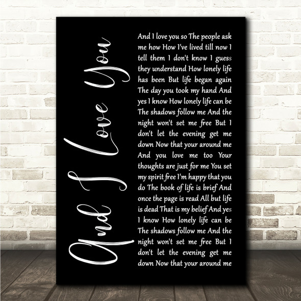 Perry Como And I Love You So Black Script Song Lyric Wall Art Canvas Framed Print