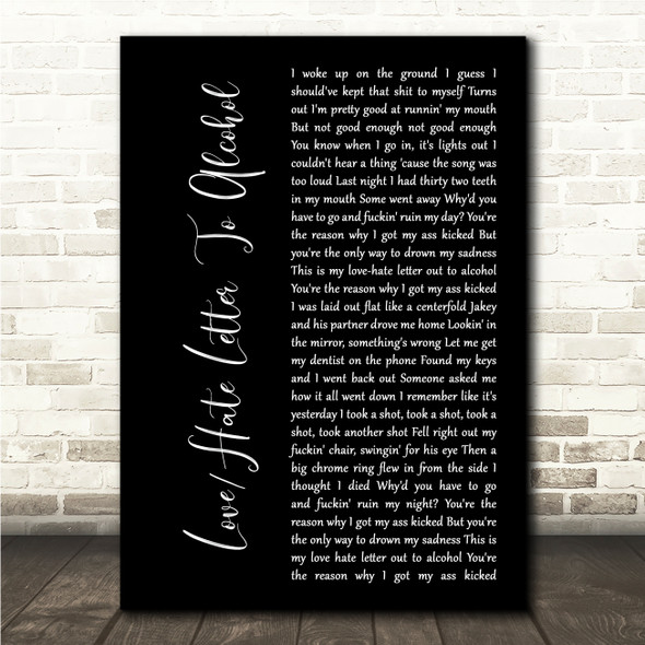 Post Malone Love Hate Letter To Alcohol Black Script Song Lyric Wall Art Canvas Framed Print