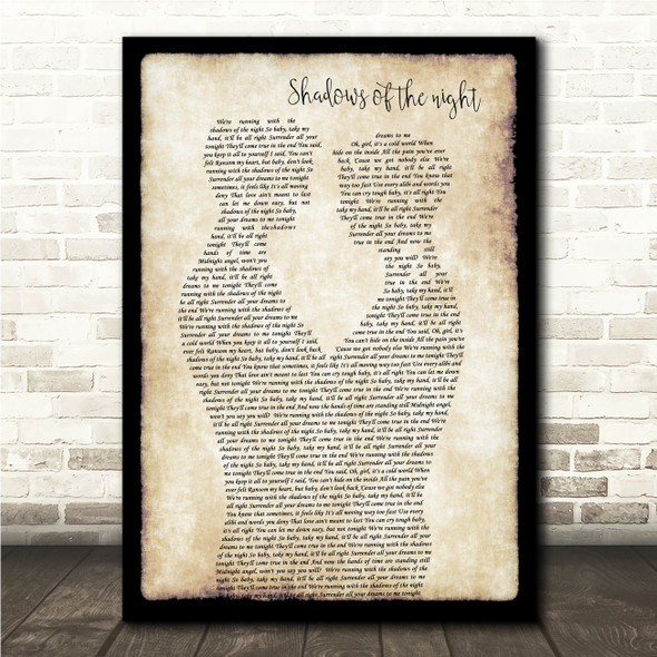 Pat Benatar Shadows of the Night Gay Couple Two Men Dancing Song Lyric Wall Art Canvas Framed Print