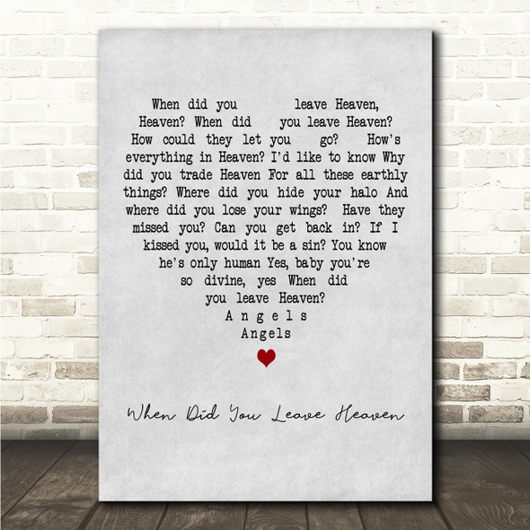 Pokey LaFarge When Did You Leave Heaven Grey Heart Song Lyric Wall Art Canvas Framed Print