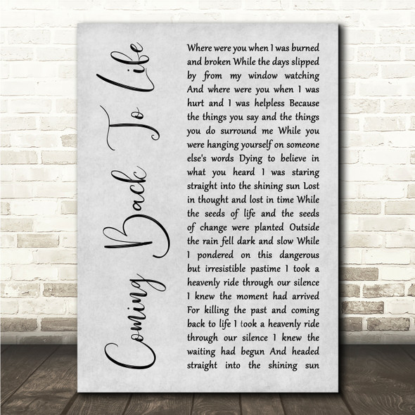 Pink Floyd Coming Back To Life Grey Rustic Script Song Lyric Wall Art Canvas Framed Print