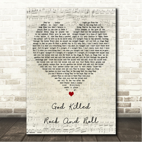 Panic! at the Disco God Killed Rock And Roll Script Heart Song Lyric Wall Art Canvas Framed Print