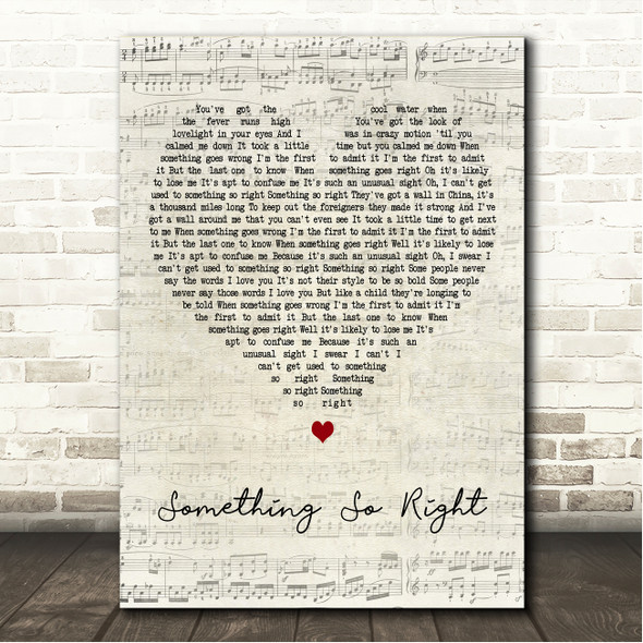 Paul Simon Something So Right Script Heart Song Lyric Wall Art Canvas Framed Print