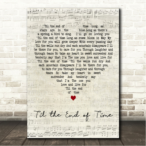 Perry Como Til the End of Time Script Heart Song Lyric Wall Art Canvas Framed Print