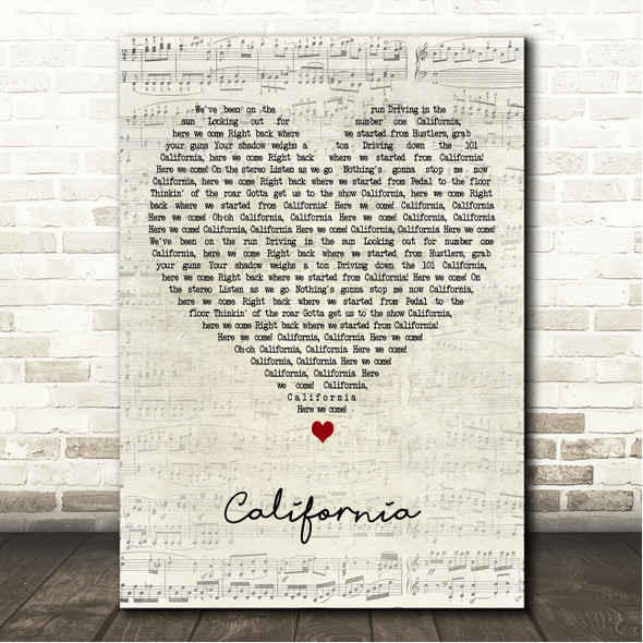 Phantom Planet California Script Heart Song Lyric Wall Art Canvas Framed Print