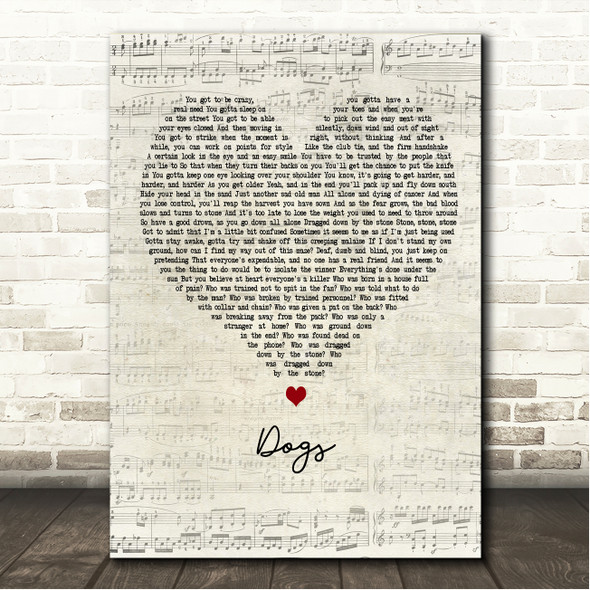 Pink Floyd Dogs Script Heart Song Lyric Wall Art Canvas Framed Print