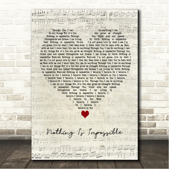 Planetshakers Nothing Is Impossible Script Heart Song Lyric Wall Art Canvas Framed Print