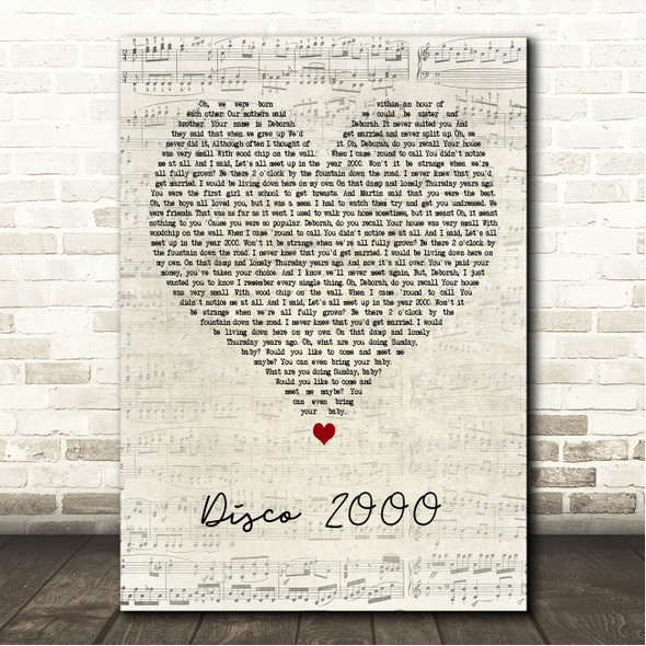 Pulp Disco 2OOO Script Heart Song Lyric Wall Art Canvas Framed Print