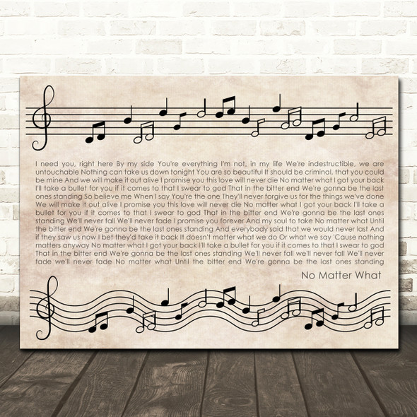 Papa Roach No Matter What Vintage Music Notes Script Song Lyric Wall Art Canvas Framed Print
