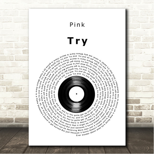 Pink Try Vinyl Record Song Lyric Wall Art Canvas Framed Print