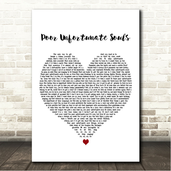 Pat Carroll Poor Unfortunate Souls White Heart Song Lyric Wall Art Canvas Framed Print
