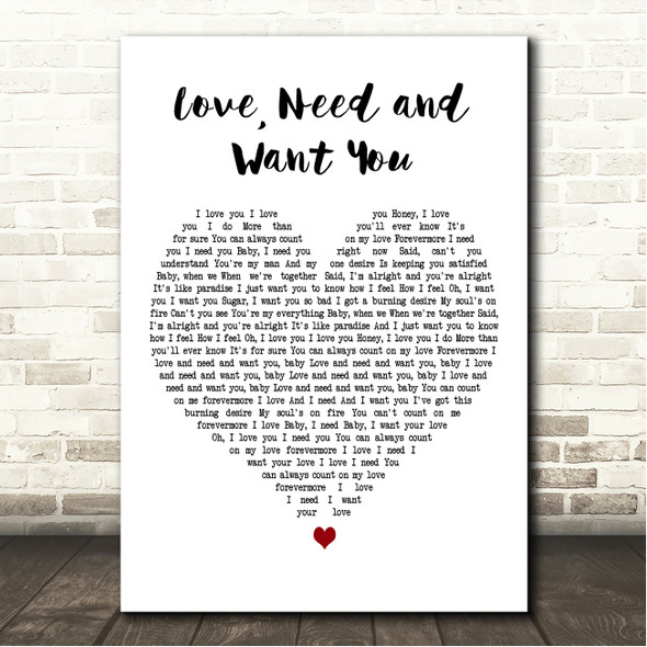 Patti LaBelle Love, Need and Want You White Heart Song Lyric Wall Art Canvas Framed Print