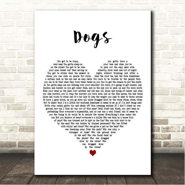 Pink Floyd Dogs White Heart Song Lyric Wall Art Canvas Framed Print