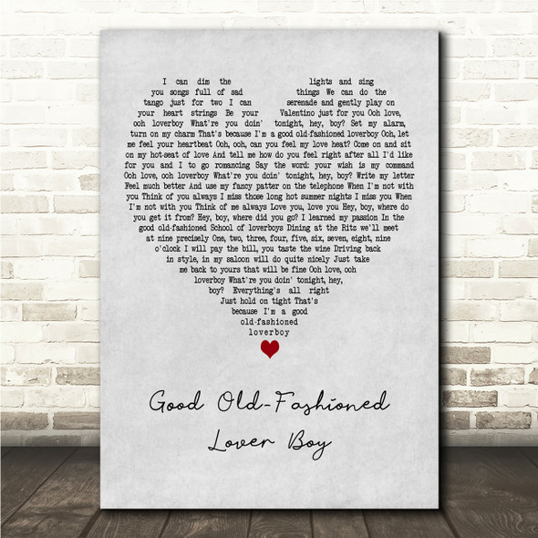 Queen Good Old-Fashioned Lover Boy Grey Heart Song Lyric Wall Art Canvas Framed Print