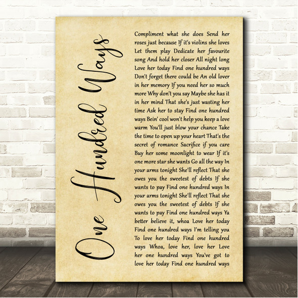 Quincy Jones One Hundred Ways Rustic Script Song Lyric Wall Art Canvas Framed Print