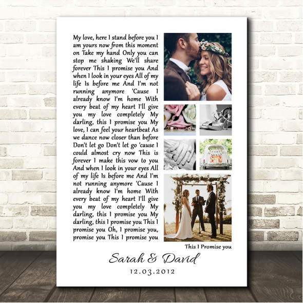Ronan Keating This I Promise You 3 or 6 Square Wedding Photos White Side Script Song Lyric Wall Art Canvas Framed Print
