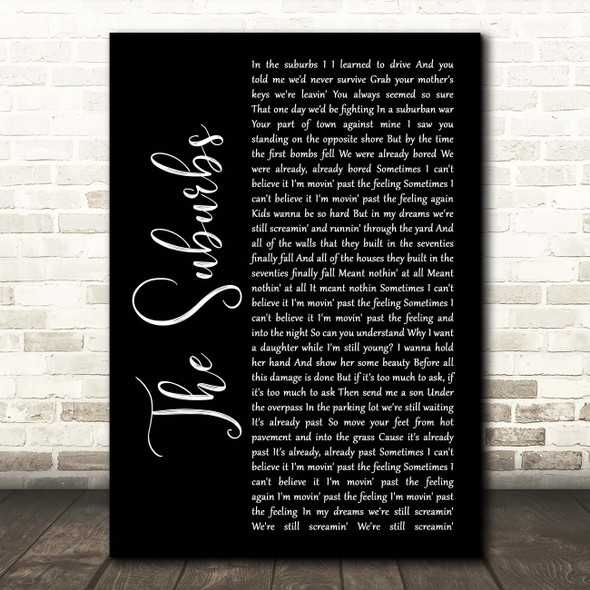 Arcade Fire The Suburbs Black Script Song Lyric Print