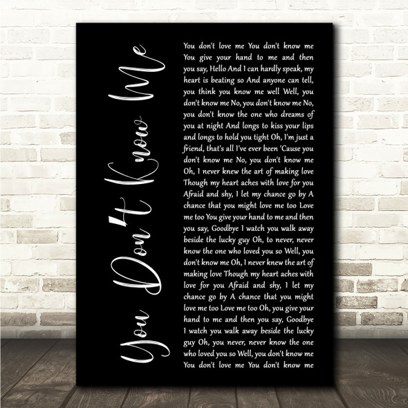 Ray Charles You Dont Know Me Black Script Song Lyric Wall Art Canvas Framed Print
