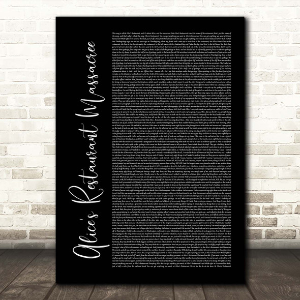 Arlo Guthrie Alice's Restaurant Massacree Black Script Song Lyric Print