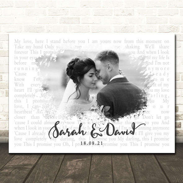 Ronan Keating This I Promise You Landscape Smudge White Grey Wedding Photo Song Lyric Wall Art Canvas Framed Print