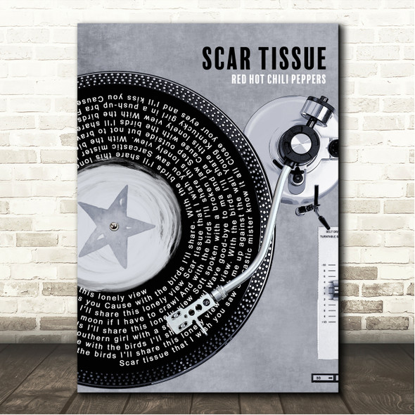 Red Hot Chili Peppers Scar Tissue Rustic Grey Blue Vinyl Record Song Lyric Wall Art Canvas Framed Print