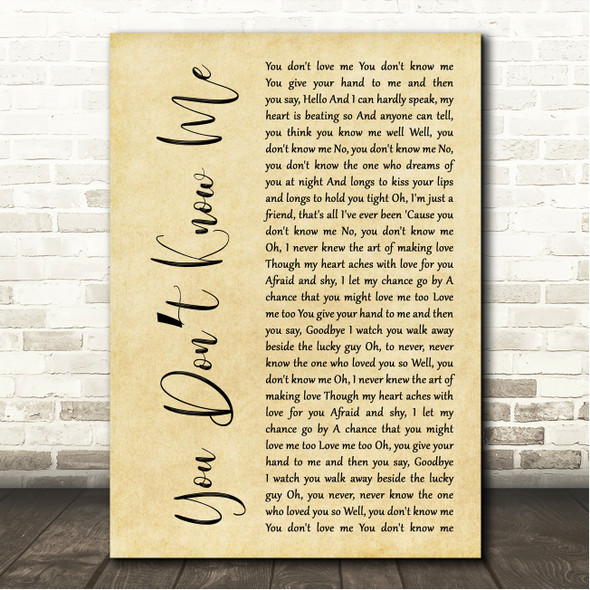 Ray Charles You Dont Know Me Rustic Script Song Lyric Wall Art Canvas Framed Print