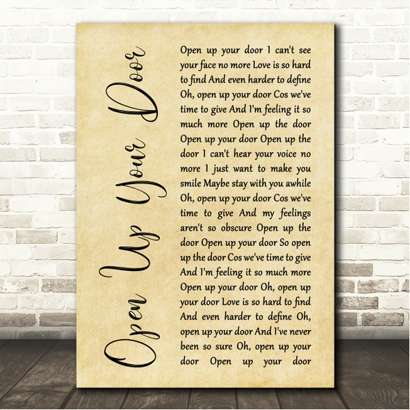 Richard Hawley Open Up Your Door Rustic Script Song Lyric Wall Art Canvas Framed Print