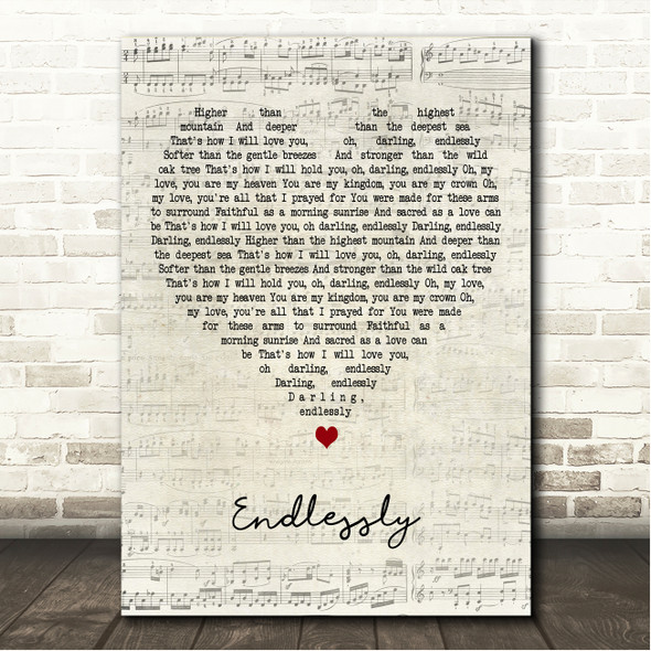 Randy Crawford Endlessly Script Heart Song Lyric Wall Art Canvas Framed Print