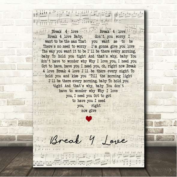Raze Break 4 Love Script Heart Song Lyric Wall Art Canvas Framed Print