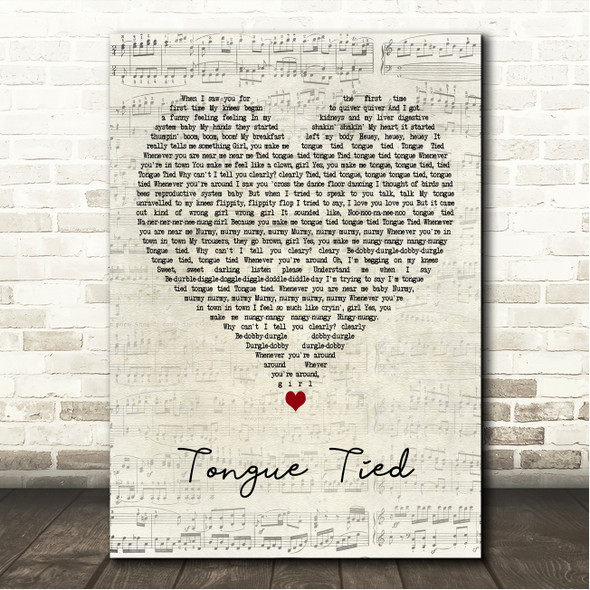 Red Dwarf Tongue Tied Script Heart Song Lyric Wall Art Canvas Framed Print