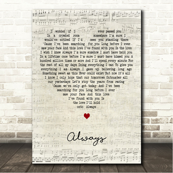 Richard Marx Always Script Heart Song Lyric Wall Art Canvas Framed Print