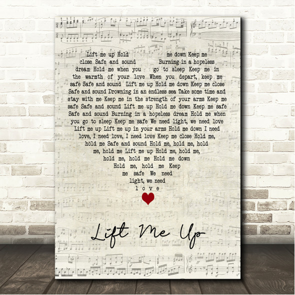 Rihanna Lift Me Up Script Heart Song Lyric Wall Art Canvas Framed Print